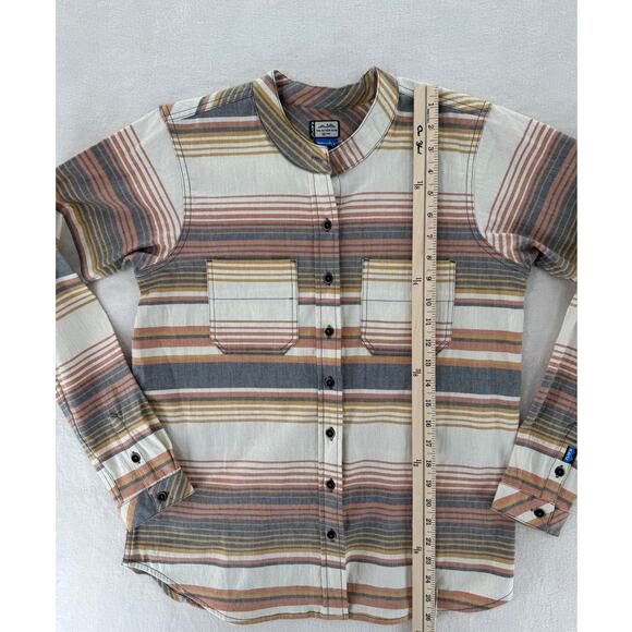 Kavu Womens Ivory Stripe Flannel Top Cotton Band Collar Shirt Cotton S - Picture 8 of 8